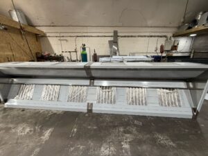Long extraction canopy run with baffle filters in our Wednesbury workshop