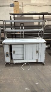 Mobile hot cupboard with two-tier heated gantry, alternate front view